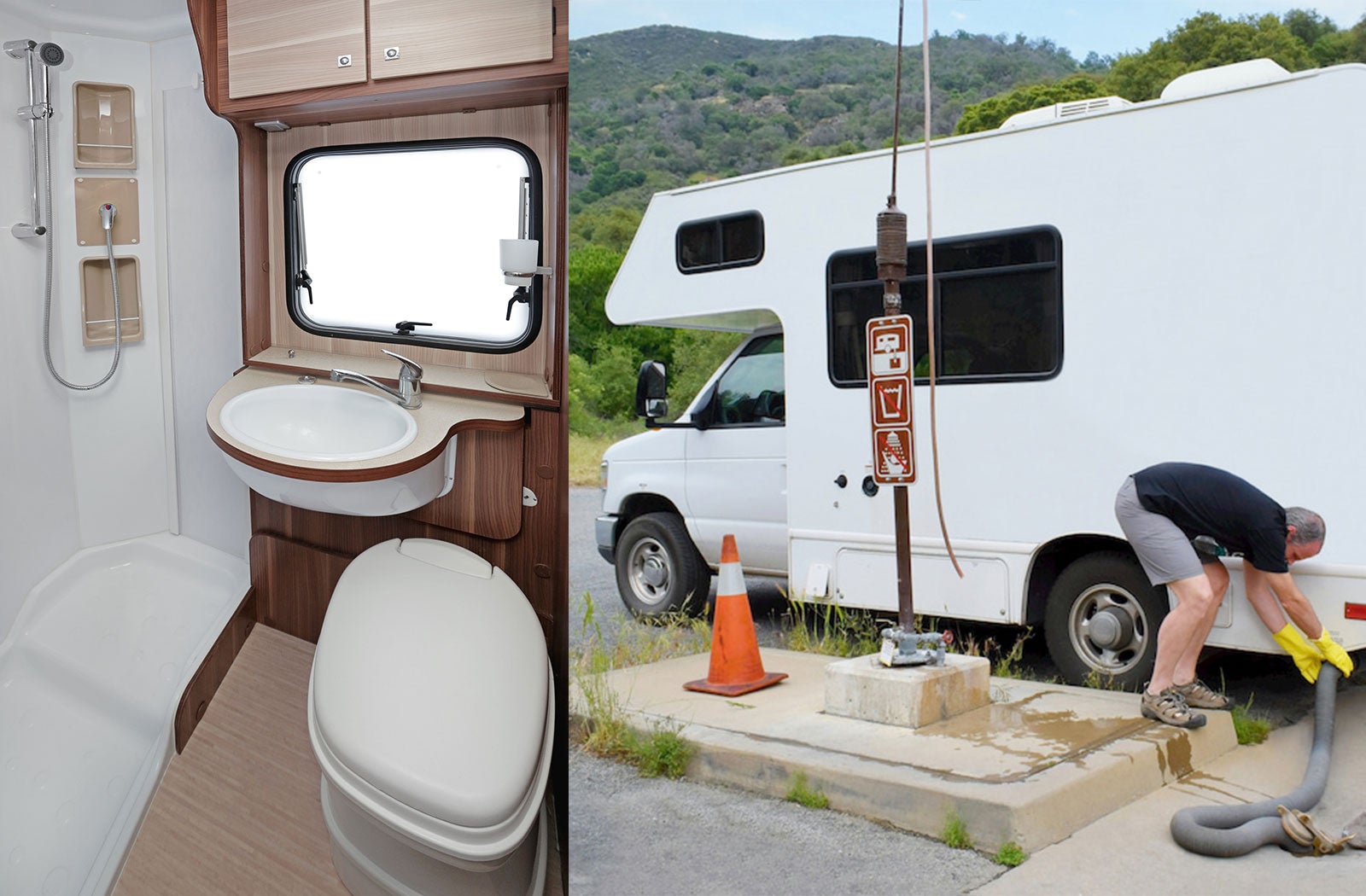 Portable RV/camper toilet and holding tank setup in Meridian, Mississippi